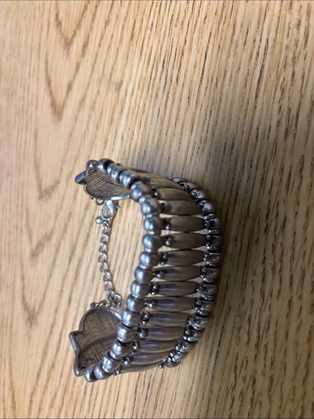Unbranded Silver Tone Beaded Stretch Cuff Bracelet